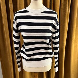 LOFT Black and White Striped Lightweight Crew